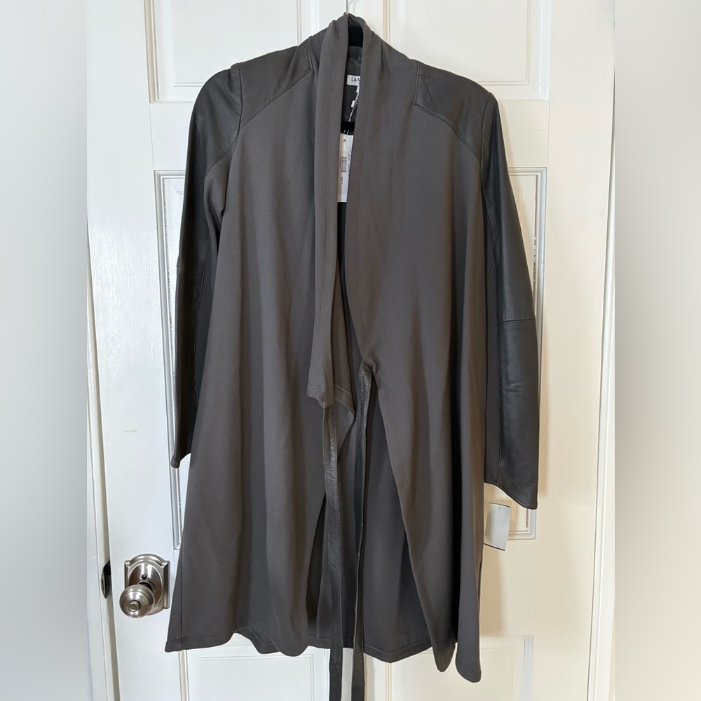 Lamarque Hazel, Charcoal Wrap Coat - Leather sleeves and detail - S - NWT